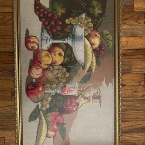 Elegant Fruit Needlepoint Wall Art with Gold Frame